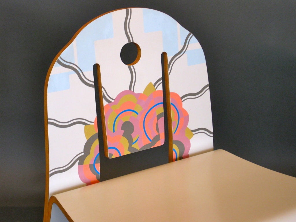 Bentwood laminated plywood chair with stencil decoration called 