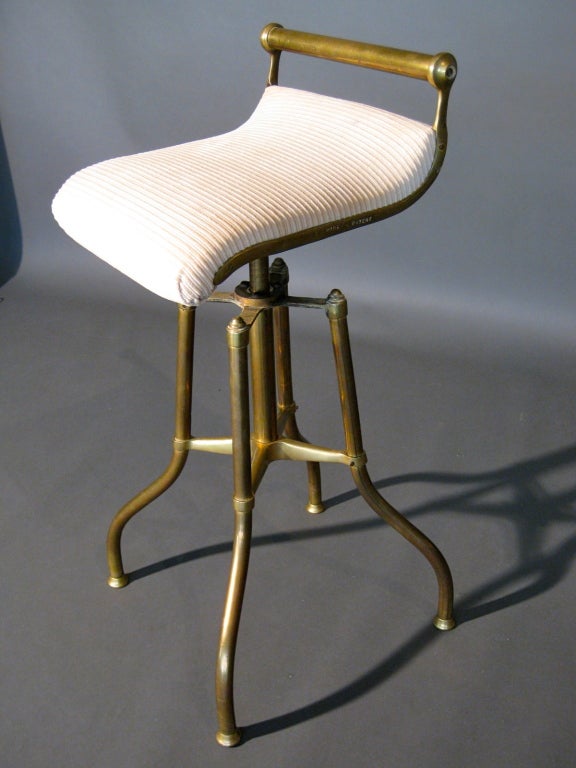 English 1895 C.H. Hare Brass Adjustable Stool made in England