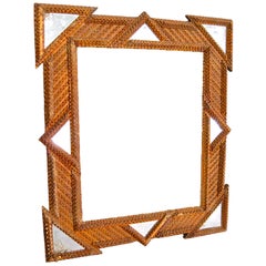 Tramp Art Picture Frame with Inset Mirrors