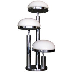 Large Polished Chrome & Glass Lamp w/ Three Adjustable Fixtures