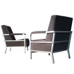 Vintage Pair Machine Age Goodform Aluminum Lounge Chairs