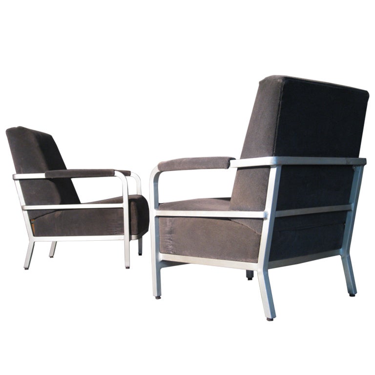 Pair Machine Age Goodform Aluminum Lounge Chairs
