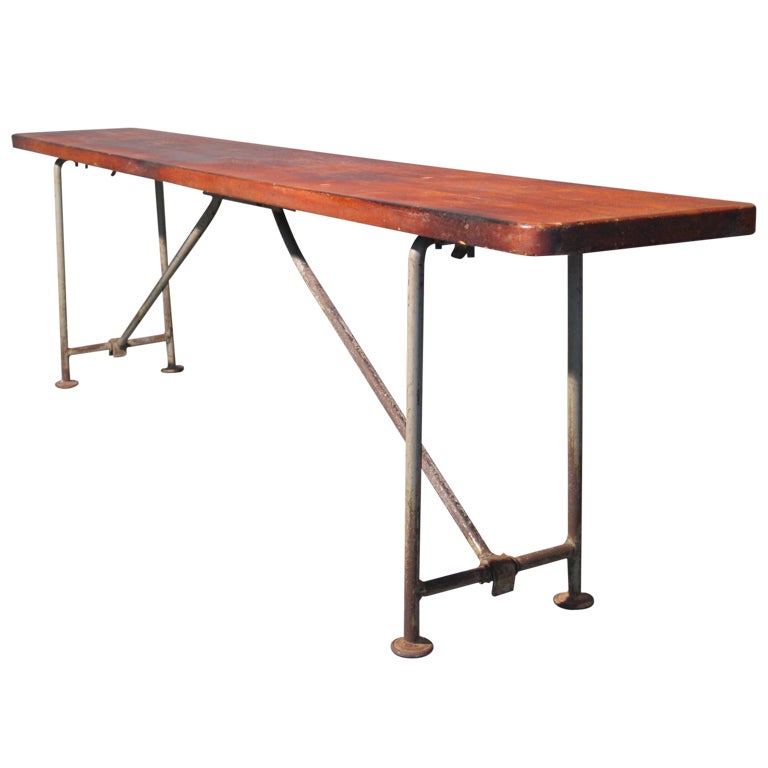 1920s Gymnasium Bench w/ Cast Iron Folding Legs