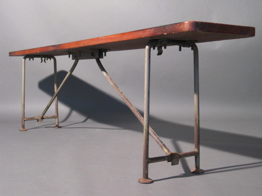 American 1920s Gymnasium Bench w/ Cast Iron Folding Legs