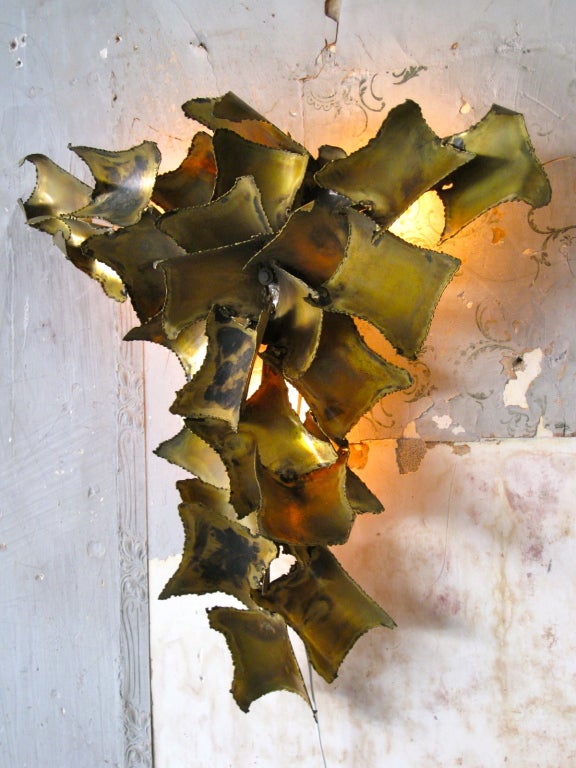 Tom Greene Brutalist Torch Cut Illuminated Wall Sconce