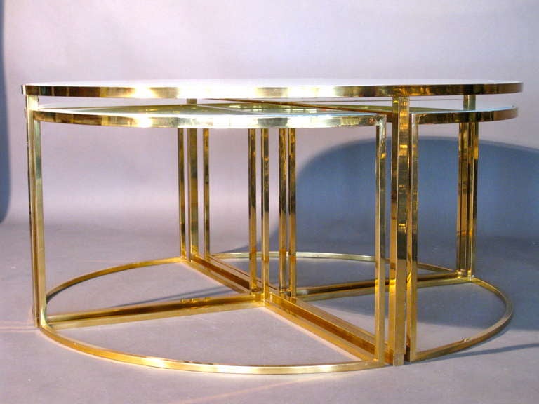 Brass & Glass Coffee Table w/ Four Nesting Tables Set c.1960s 4