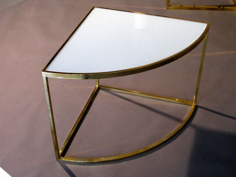Brass & Glass Coffee Table w/ Four Nesting Tables Set c.1960s 3