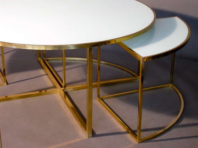Brass & Glass Coffee Table w/ Four Nesting Tables Set c.1960s 2