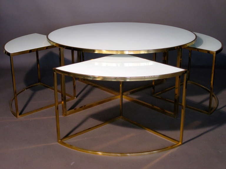 Brass & Glass Coffee Table w/ Four Nesting Tables Set c.1960s In Good Condition In Easton, PA
