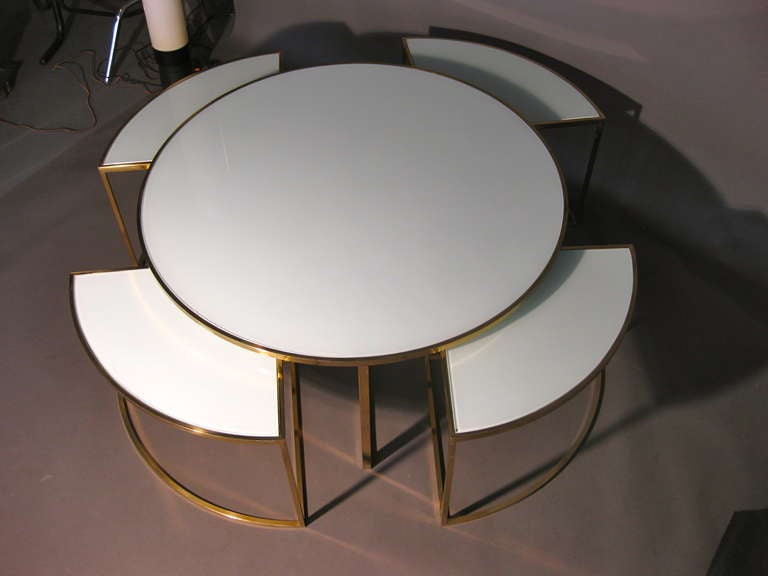 American Brass & Glass Coffee Table w/ Four Nesting Tables Set c.1960s