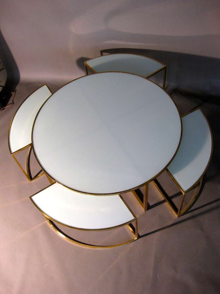 Brass & Glass Coffee Table w/ Four Nesting Tables Set c.1960s 5