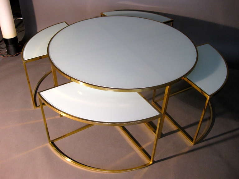 Mid-20th Century Brass & Glass Coffee Table w/ Four Nesting Tables Set c.1960s