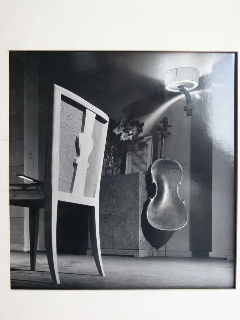 Vintage silver gelatin photograph of an ad campaign for Charak Modern advertising Tommi Parzinger designed furniture c.1940's by renowned architectural photographer Fay S. (F.S.) LIncoln (1894-1975). Artist's stamp on the back. F.S. Lincoln is