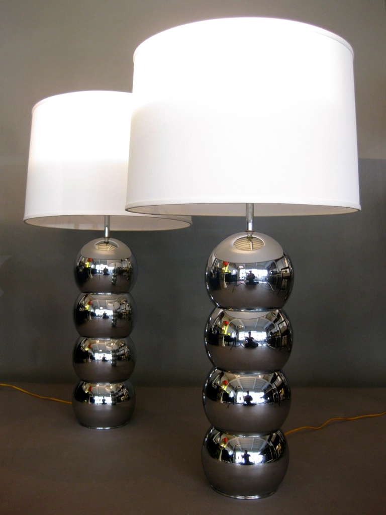 Pair George Kovacs Stacked Chrome Balls Table Lamps c.1970s