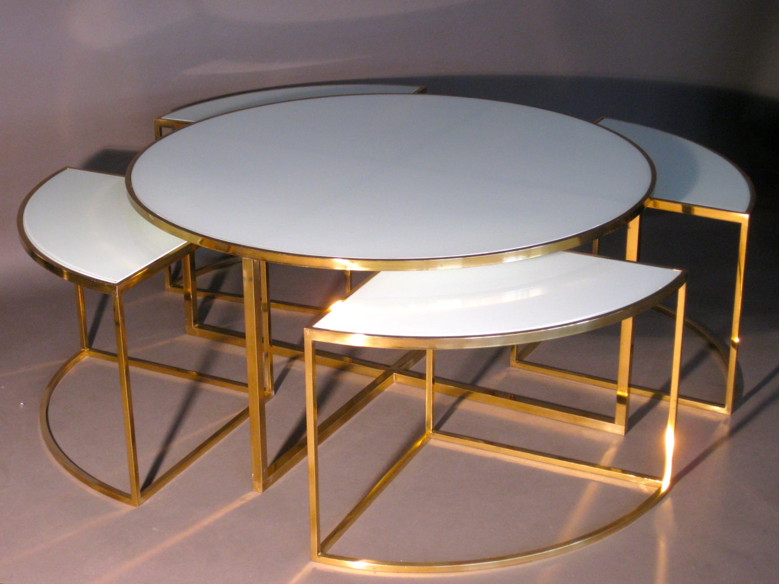 Brass & Glass Coffee Table w/ Four Nesting Tables Set c.1960s