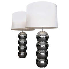 Pair George Kovacs Stacked Chrome Balls Table Lamps c.1970s