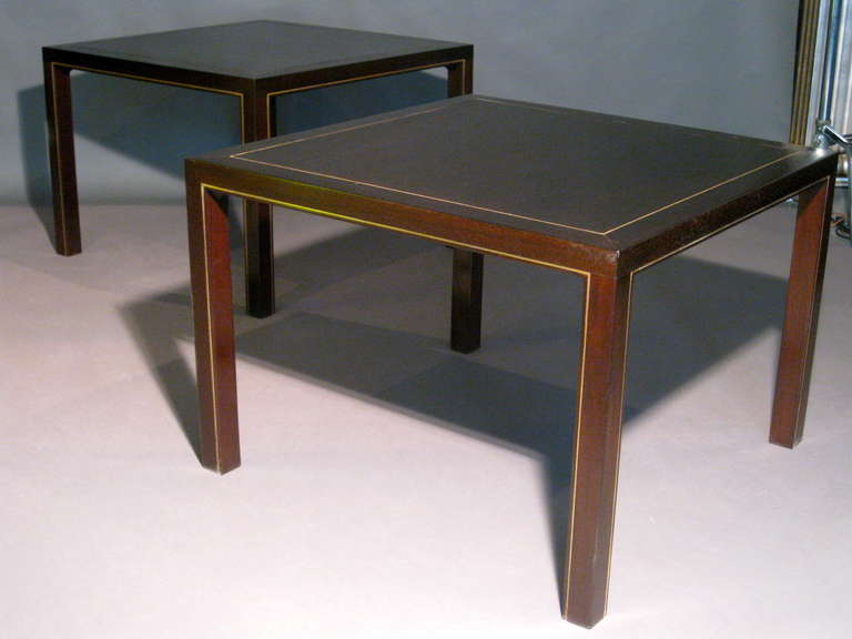 Mid-20th Century Pair of Edward Wormley Mahogany and Brass, Parsons End Tables for Dunbar