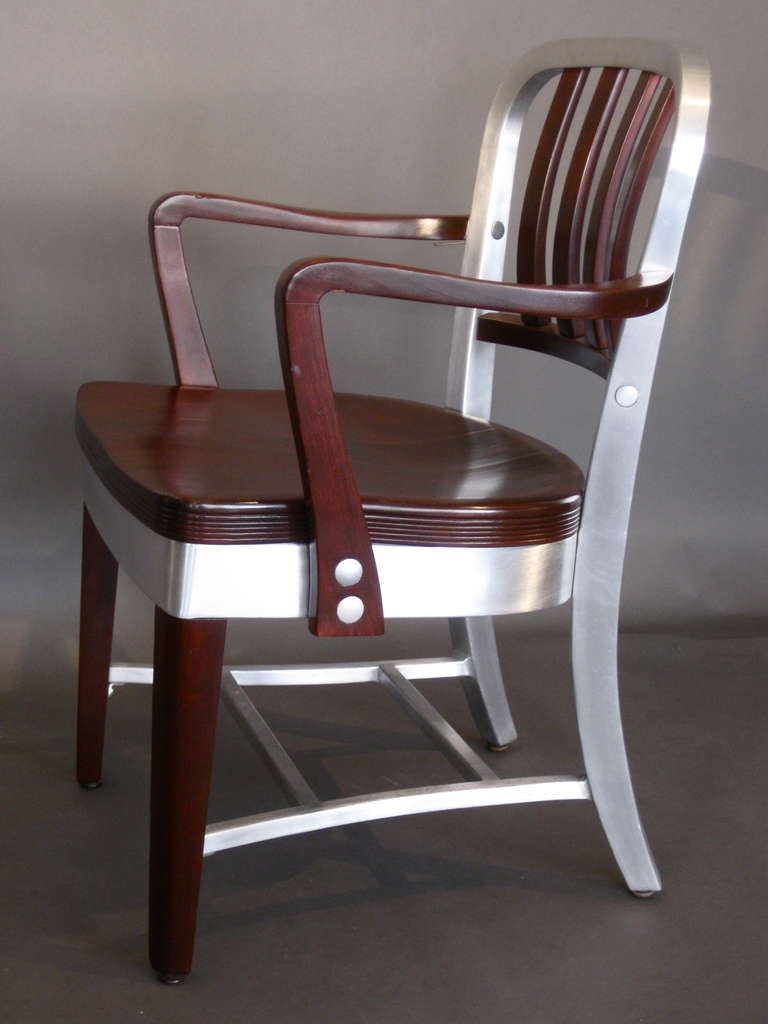 Shaw Walker Wood & Aluminum Armchair c.1950s In Good Condition In Easton, PA