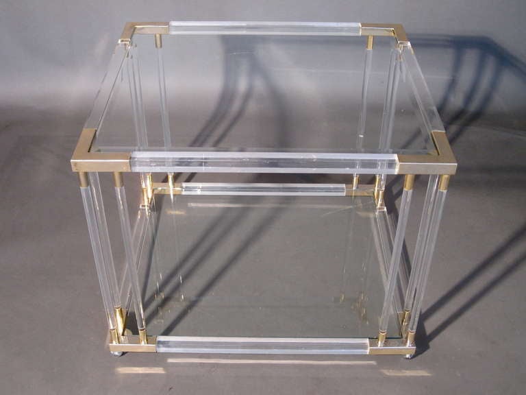 Pair Lucite & Brass Side/End Tables c.1970s.