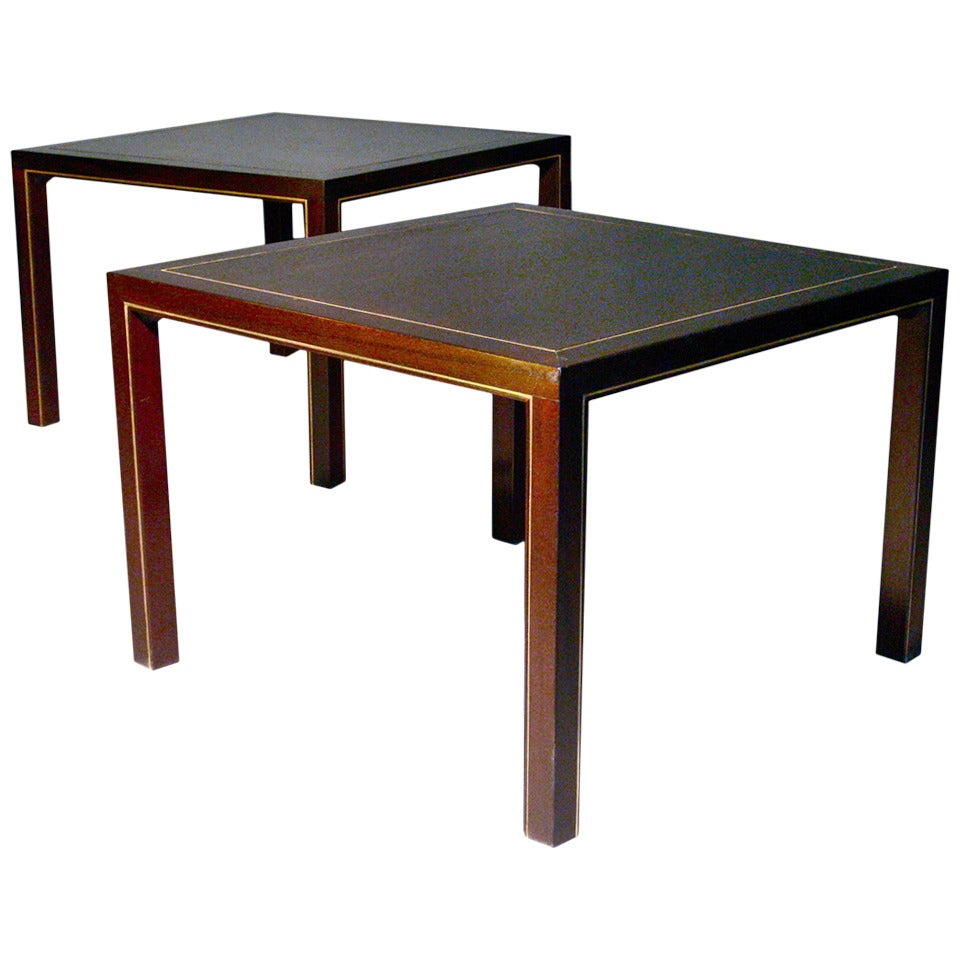 Pair of Edward Wormley Mahogany and Brass, Parsons End Tables for Dunbar