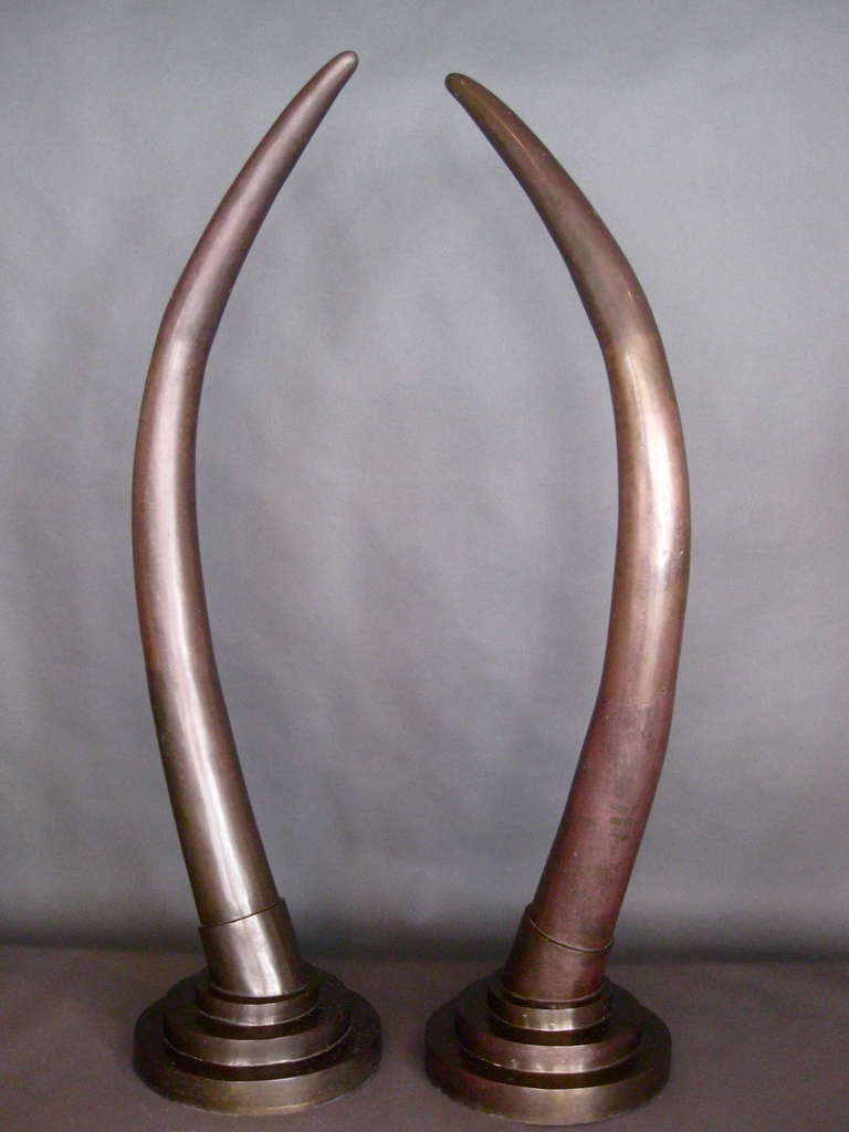 Pair of Bronze and Brass LIfe Size Elephant Tusks circa 1970s In Good Condition In Easton, PA