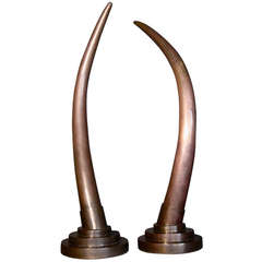 Pair of Bronze and Brass LIfe Size Elephant Tusks circa 1970s