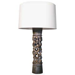James Mont Carved Wood Table Lamp with Original Finish circa 1940s