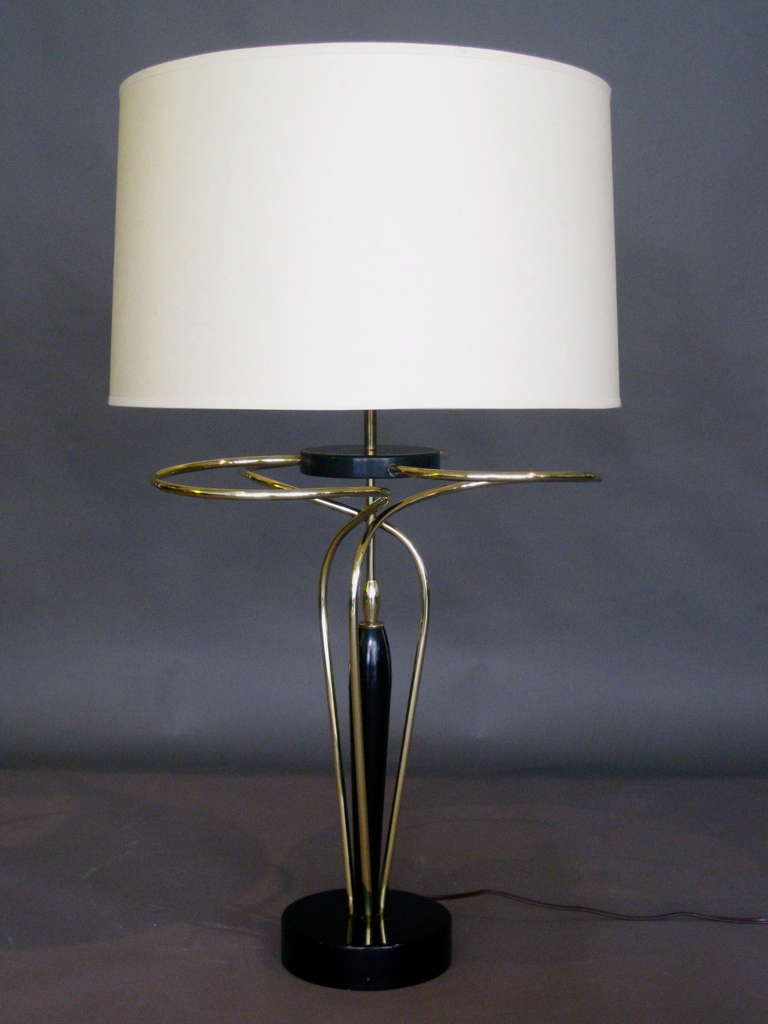 1950s Sculptural Brass and Lacquered Wood Table Lamp by LuxCraft New York