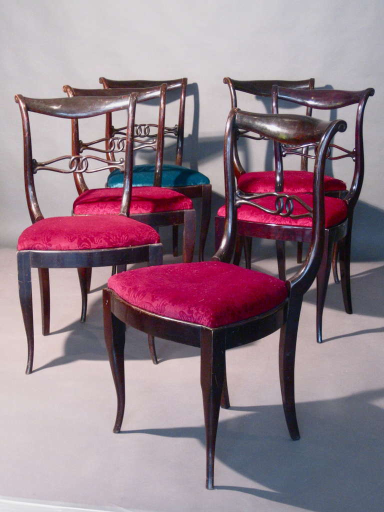 Set of Six Gio Ponti Style Italian Mahogany Dining Chairs, circa 1940s 6