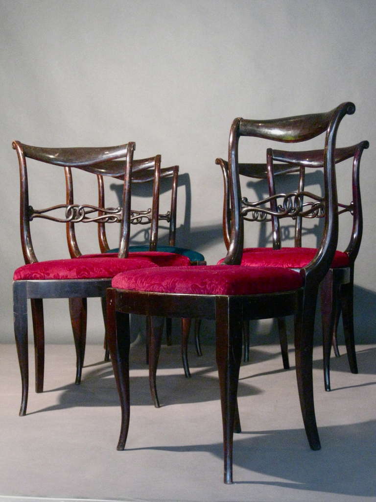 Set of Six Gio Ponti Style Italian Mahogany Dining Chairs, circa 1940s 4