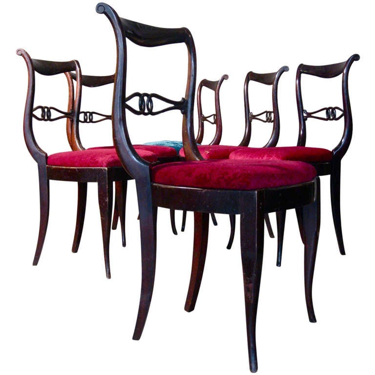 Set of Six Gio Ponti Style Italian Mahogany Dining Chairs, circa 1940s