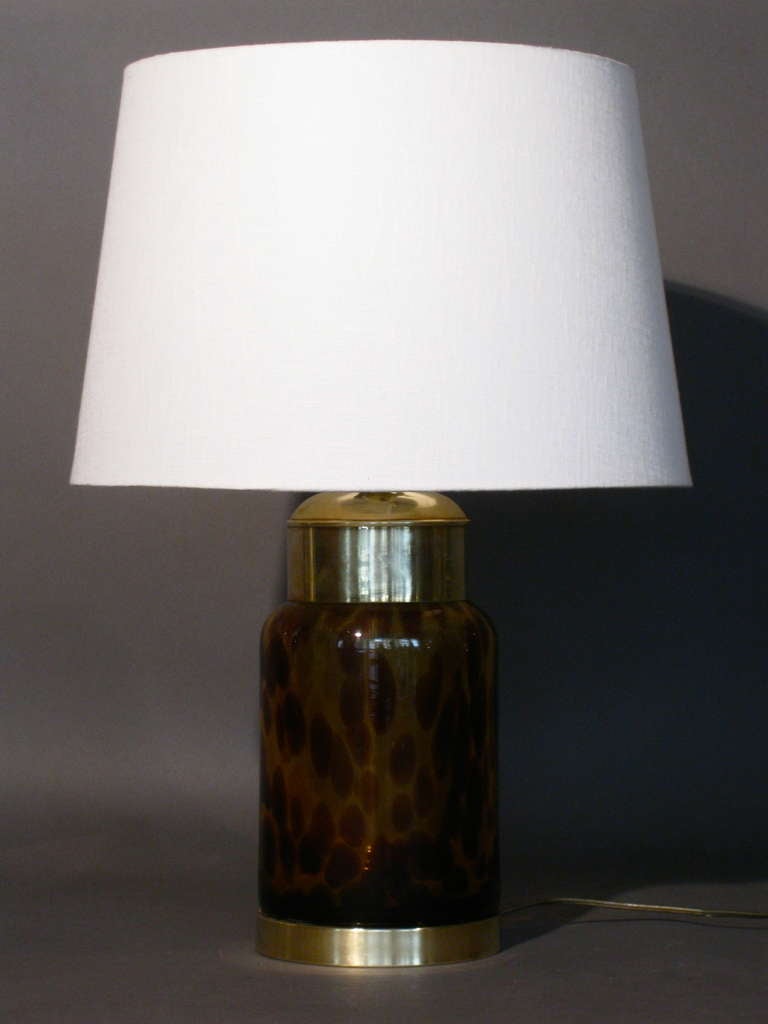 Pair Italian Glass Faux Tortoise Shell Table Lamps c.1960s In Good Condition In Easton, PA