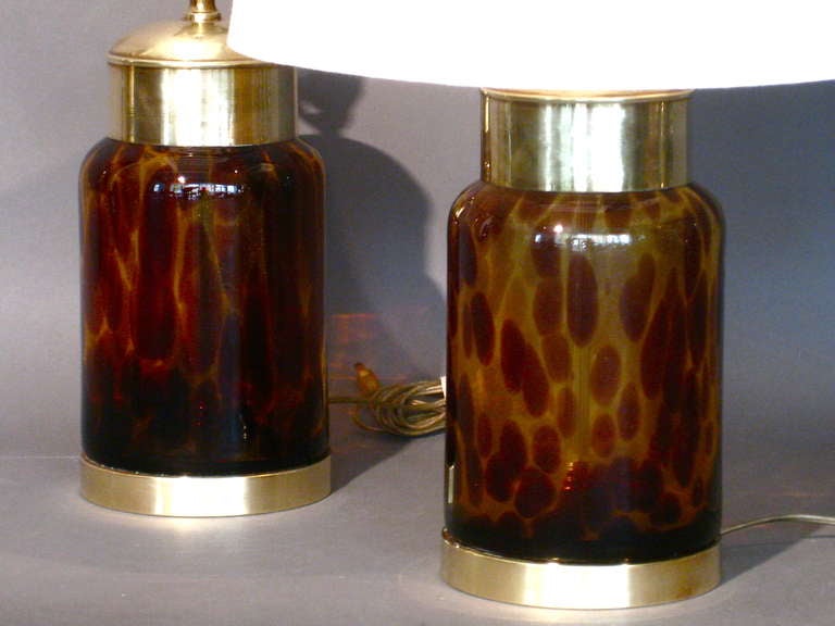 Mid-20th Century Pair Italian Glass Faux Tortoise Shell Table Lamps c.1960s