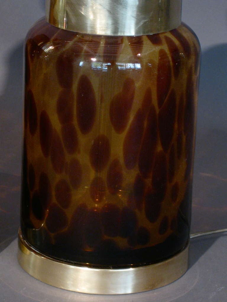 Pair Italian Glass Faux Tortoise Shell Table Lamps c.1960s 2