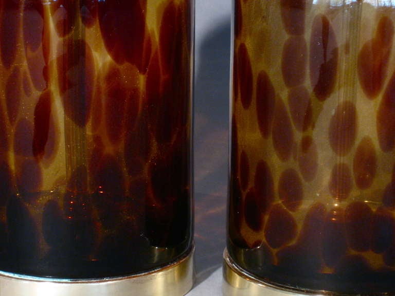 Pair Italian Glass Faux Tortoise Shell Table Lamps c.1960s 1