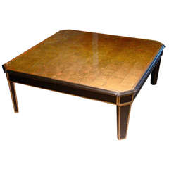 1940s Maison Jansen Verre Eglomise and Gilt Wood Octagonal Coffee Table, Signed