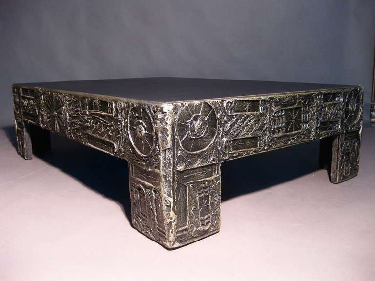 Bronze resin over wood coffee table with black laminate top designed by Adrian Pearsall for Craft Associates c.1960s.

Weekly deliveries to Manhattan for approval or sales. Standard delivery fee is $150.