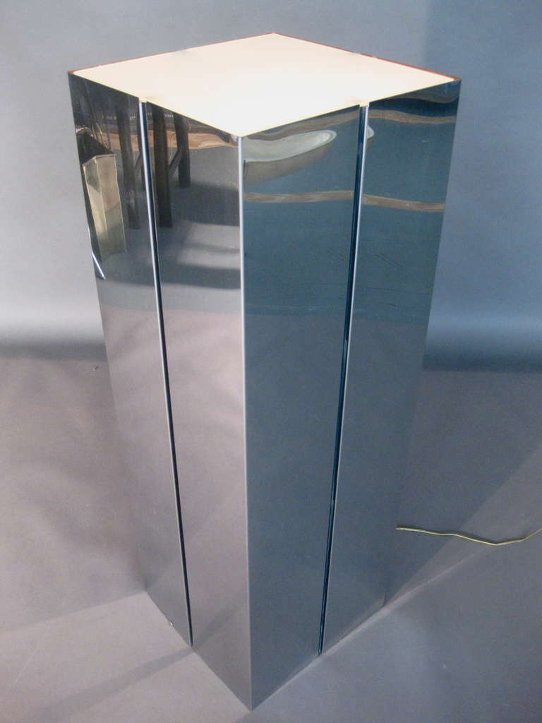 American Tall Chromed Steel Pedestal Light Table Designed by Neal Small for George Kovacs