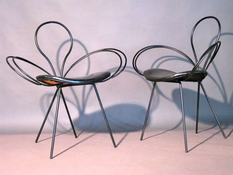 Mid-20th Century Pair of Sculptural Wrought Iron Garden Chairs, Italy, Circa 1950s