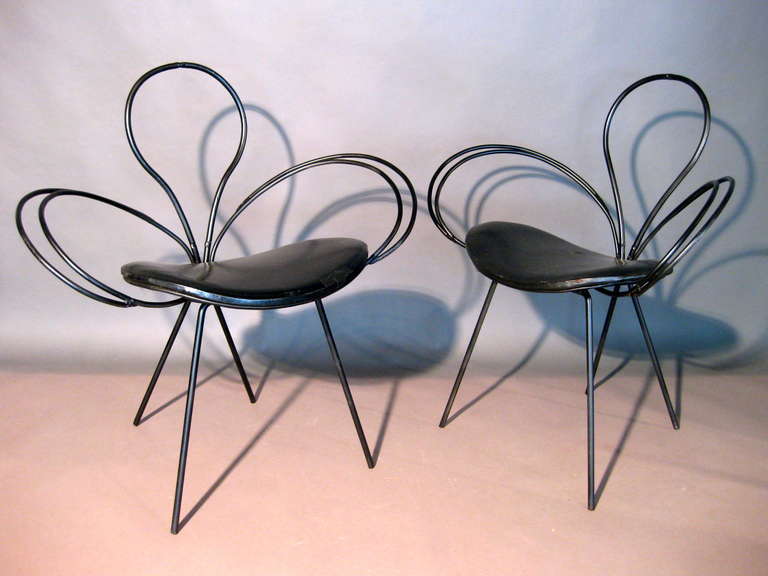 Pair of Sculptural Wrought Iron Garden Chairs, Italy, Circa 1950s 1