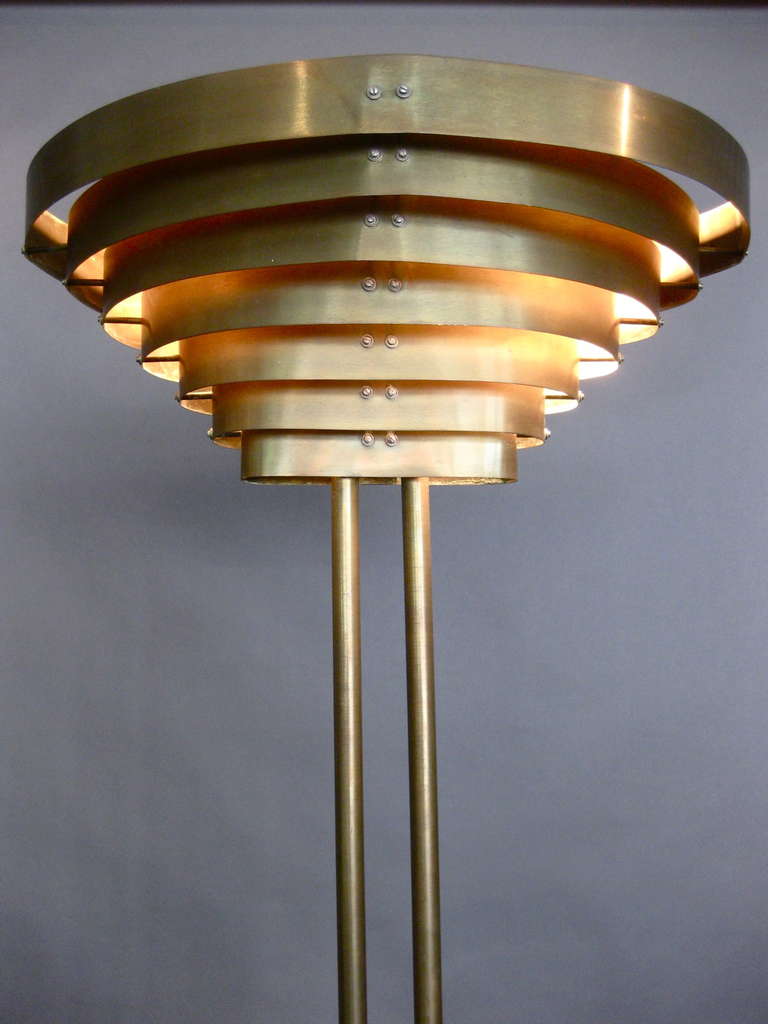 American Kurt Versen Modernist Brass Floor Lamp, circa 1930s