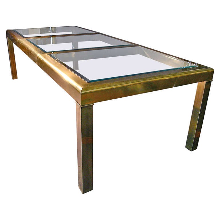 Monumental Brass & Glass Parsons Dining Table by Mastercraft