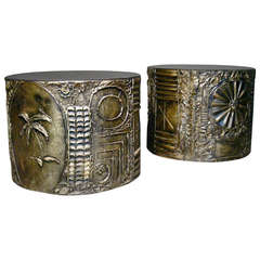 Pair Adrian Pearsall Bronze Resin 
Wood Side Tables