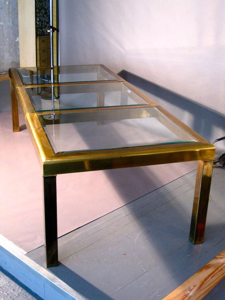 Monumental Brass & Glass Parsons Dining Table by Mastercraft 1