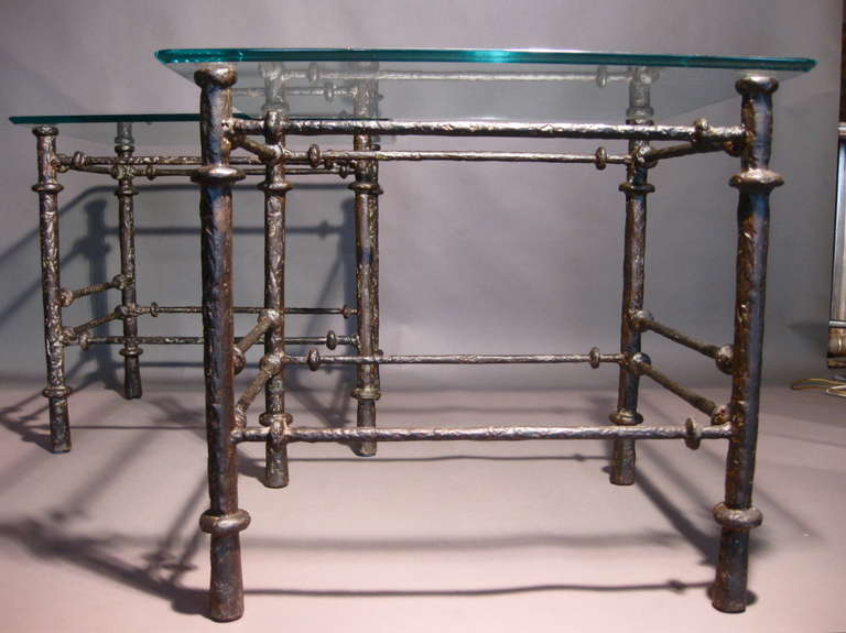 Late 20th Century Pair Diego Giacometti Style Cast Iron Side Tables