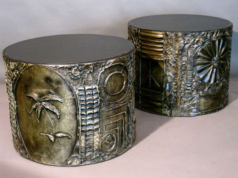 Pair Adrian Pearsall Bronze Resin & Wood Side Tables 3