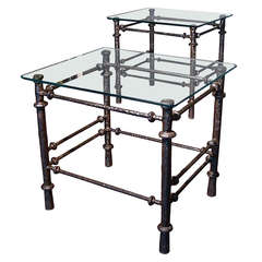 Pair Diego Giacometti Style Cast Iron Side Tables