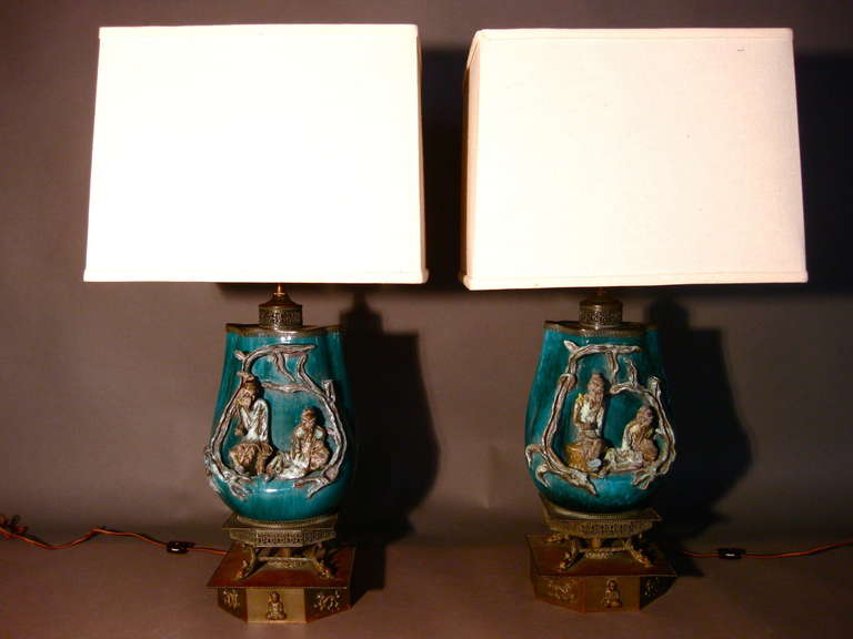 Pair 1940s Marcello Fantoni Italian Ceramic Table Lamps 2