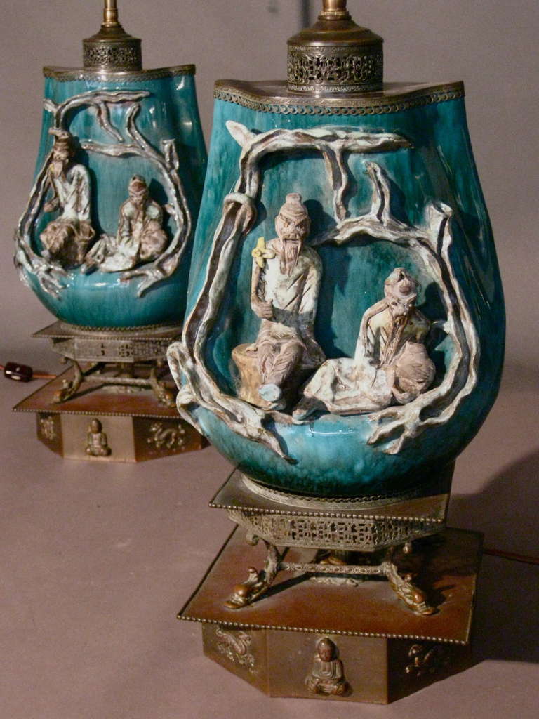 Pair 1940s Marcello Fantoni Italian Ceramic Table Lamps 6