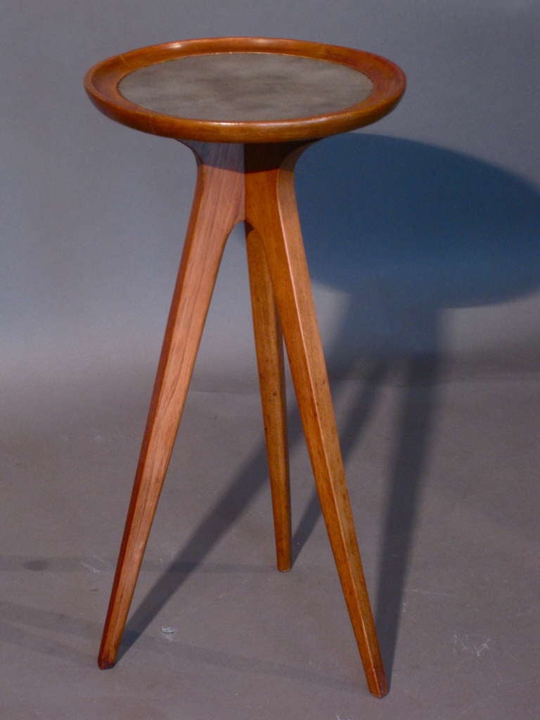 Tri-Pod Walnut and Leather Side Table by Drexel c.1950s at 1stDibs